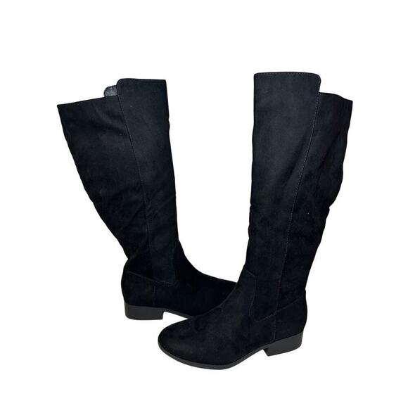 Black Casual Boots Size 7 Side Zipper Block Low Heel Faux Suede Everyday - Picture 1 of 9